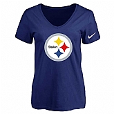 Women's Pittsburgh Steelers D.Blue Logo V neck T-Shirt FengYun,baseball caps,new era cap wholesale,wholesale hats