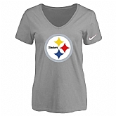 Women's Pittsburgh Steelers L.Gray Logo V neck T-Shirt FengYun,baseball caps,new era cap wholesale,wholesale hats