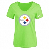 Women's Pittsburgh Steelers L.Green Logo V neck T-Shirt FengYun,baseball caps,new era cap wholesale,wholesale hats