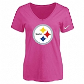 Women's Pittsburgh Steelers Peach Logo V neck T-Shirt FengYun,baseball caps,new era cap wholesale,wholesale hats