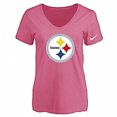 Women's Pittsburgh Steelers Pink Logo V neck T-Shirt FengYun,baseball caps,new era cap wholesale,wholesale hats