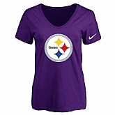 Women's Pittsburgh Steelers Purple Logo V neck T-Shirt FengYun,baseball caps,new era cap wholesale,wholesale hats