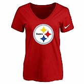 Women's Pittsburgh Steelers Red Logo V neck T-Shirt FengYun,baseball caps,new era cap wholesale,wholesale hats