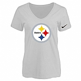 Women's Pittsburgh Steelers White Logo V neck T-Shirt FengYun,baseball caps,new era cap wholesale,wholesale hats
