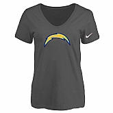 Women's San Diego Chargers D.Gray Logo V neck T-Shirt FengYun,baseball caps,new era cap wholesale,wholesale hats