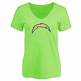 Women's San Diego Chargers L.Green Logo V neck T-Shirt FengYun,baseball caps,new era cap wholesale,wholesale hats