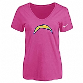 Women's San Diego Chargers Peach Logo V neck T-Shirt FengYun,baseball caps,new era cap wholesale,wholesale hats