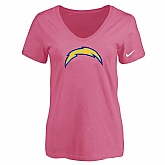 Women's San Diego Chargers Pink Logo V neck T-Shirt FengYun,baseball caps,new era cap wholesale,wholesale hats