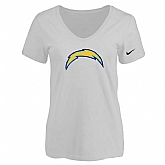 Women's San Diego Chargers White Logo V neck T-Shirt FengYun,baseball caps,new era cap wholesale,wholesale hats