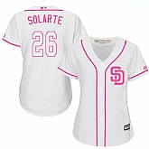 Women's San Diego Padres #26 Yangervis Solarte White Pink New Cool Base Jersey,baseball caps,new era cap wholesale,wholesale hats