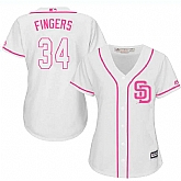 Women's San Diego Padres #34 Rollie Fingers White Pink New Cool Base Jersey,baseball caps,new era cap wholesale,wholesale hats