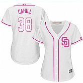 Women's San Diego Padres #38 Trevor Cahill White Pink New Cool Base Jersey,baseball caps,new era cap wholesale,wholesale hats