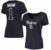 Women's San Diego Padres 2017 Mother's Day #1 Mom V-Neck T-Shirt - Navy FengYun,baseball caps,new era cap wholesale,wholesale hats