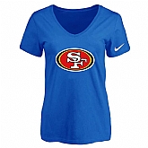 Women's San Francisco 49ers Blue Logo V neck T-Shirt FengYun,baseball caps,new era cap wholesale,wholesale hats