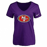 Women's San Francisco 49ers Purple Logo V neck T-Shirt FengYun,baseball caps,new era cap wholesale,wholesale hats