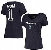 Women's Seattle Mariners 2017 Mother's Day #1 Mom V-Neck T-Shirt - Navy FengYun,baseball caps,new era cap wholesale,wholesale hats