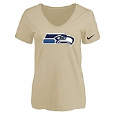 Women's Seattle Seahawks Beige Logo V neck T-Shirt FengYun,baseball caps,new era cap wholesale,wholesale hats