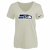 Women's Seattle Seahawks Cream Logo V neck T-Shirt FengYun,baseball caps,new era cap wholesale,wholesale hats