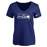 Women's Seattle Seahawks D.Blue Logo V neck T-Shirt FengYun,baseball caps,new era cap wholesale,wholesale hats
