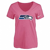 Women's Seattle Seahawks Pink Logo V neck T-Shirt FengYun,baseball caps,new era cap wholesale,wholesale hats