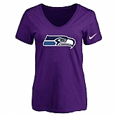 Women's Seattle Seahawks Purple Logo V neck T-Shirt FengYun,baseball caps,new era cap wholesale,wholesale hats