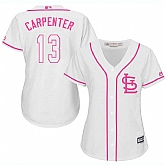 Women's St. Louis Cardinals #13 Matt Carpenter White Pink New Cool Base Jersey,baseball caps,new era cap wholesale,wholesale hats