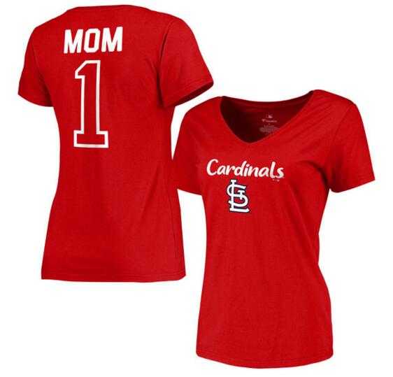 Women's St. Louis Cardinals 2017 Mother's Day #1 Mom V-Neck T-Shirt - Red FengYun