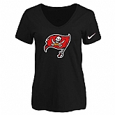 Women's Tampa Bay Buccaneers Black Logo V neck T-Shirt FengYun,baseball caps,new era cap wholesale,wholesale hats