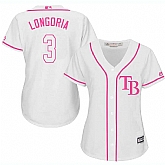Women's Tampa Bay Rays #3 Evan Longoria White Pink New Cool Base Jersey,baseball caps,new era cap wholesale,wholesale hats