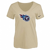 Women's Tennessee Titans Beige Logo V neck T-Shirt FengYun,baseball caps,new era cap wholesale,wholesale hats