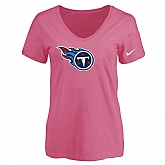 Women's Tennessee Titans Pink Logo V neck T-Shirt FengYun,baseball caps,new era cap wholesale,wholesale hats