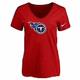 Women's Tennessee Titans Red Logo V neck T-Shirt FengYun,baseball caps,new era cap wholesale,wholesale hats