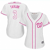 Women's Washington Nationals #3 Michael Taylor White Pink New Cool Base Jersey,baseball caps,new era cap wholesale,wholesale hats