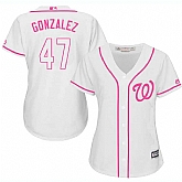 Women's Washington Nationals #47 Gio Gonzalez White Pink New Cool Base Jersey,baseball caps,new era cap wholesale,wholesale hats