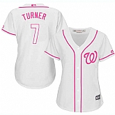 Women's Washington Nationals #7 Trea Turner White Pink New Cool Base Jersey,baseball caps,new era cap wholesale,wholesale hats