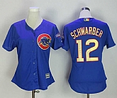 Women Chicago Cubs #12 Kyle Schwarber Blue World Series Champions Gold Program Cool Base Jersey,baseball caps,new era cap wholesale,wholesale hats