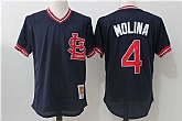 St. Louis Cardinals #4 Yadier Molina Navy Blue Mitchell And Ness Throwback Pullover Stitched Jersey,baseball caps,new era cap wholesale,wholesale hats