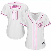 Women Cleveland Indians #11 Jose Ramirez White Pink New Cool Base Stitched Jerseys