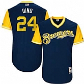 Milwaukee Brewers #24 Jesus Aguilar Dino Majestic Navy 2017 Players Weekend Jersey JiaSu,baseball caps,new era cap wholesale,wholesale hats