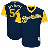 Milwaukee Brewers #54 Michael Blazek Jus Blaze Majestic Navy 2017 Players Weekend Jersey JiaSu,baseball caps,new era cap wholesale,wholesale hats