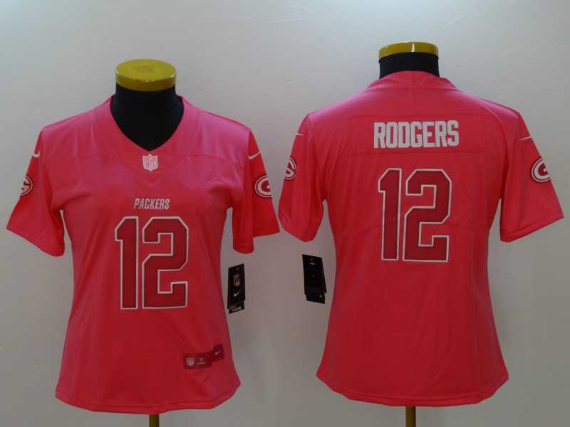 Women Limited Nike Green Bay Packers #12 Aaron Rodgers Pink Rush Fashion Stitched Jersey