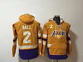 Los Angeles Lakers #2 Lonzo Ball Yellow All Stitched Hooded Sweatshirt,baseball caps,new era cap wholesale,wholesale hats