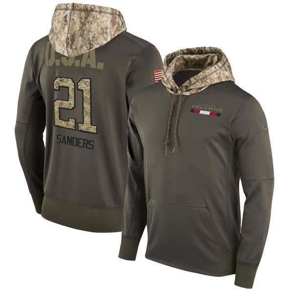 Nike Falcons 21 Deion Sanders Men's Olive Salute To Service Pullover Hoodie