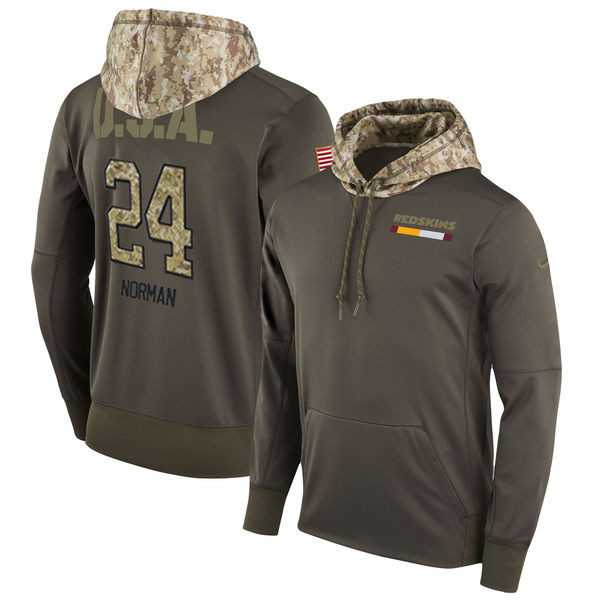 Nike Redskins 24 Josh Norman Men's Olive Salute To Service Pullover Hoodie