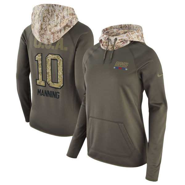 Women Nike Giants 10 Eli Manning Olive Salute To Service Pullover Hoodie