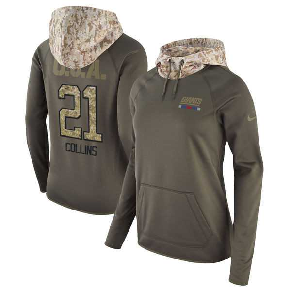 Women Nike Giants 21 Landon Collins Olive Salute To Service Pullover Hoodie