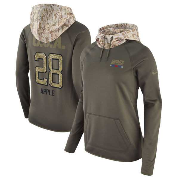 Women Nike Giants 28 Eli Apple Olive Salute To Service Pullover Hoodie