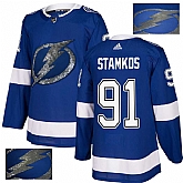 Tampa Bay Lightning #91 Steven Stamkos Blue With Special Glittery Logo Adidas Jersey,baseball caps,new era cap wholesale,wholesale hats
