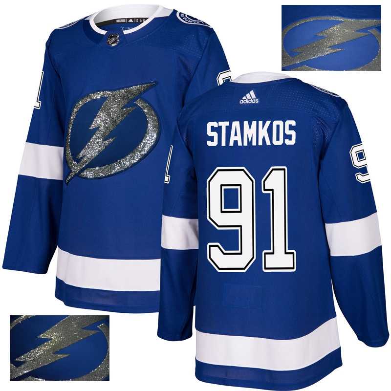 Tampa Bay Lightning #91 Steven Stamkos Blue With Special Glittery Logo Adidas Jersey