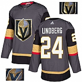 Vegas Golden Knights 24 Oscar Lindberg Gray With Special Glittery Logo Adidas Jersey,baseball caps,new era cap wholesale,wholesale hats